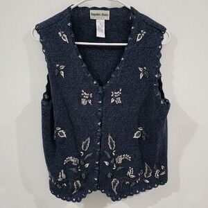 Hampshire Studio Womens Sweater Vest Size Small‎ Beaded Floral Fairy Cottage